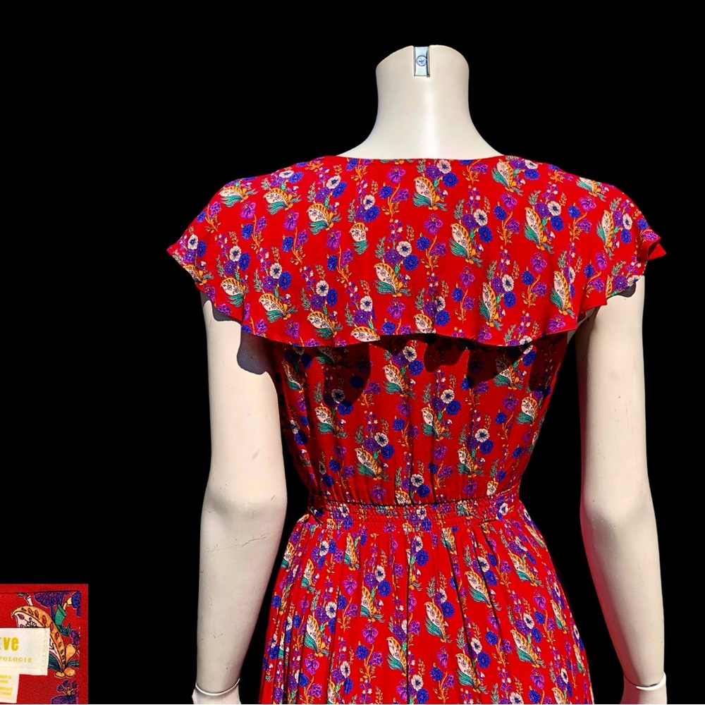 Red ANTHROPOLOGIE MAEVE Calico Floral Faux Wrap Sleeveless Mimi Dress 4 - Picture 5 of 10